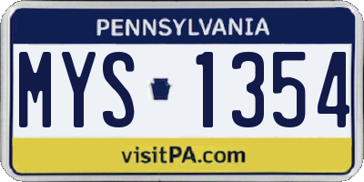 PA license plate MYS1354