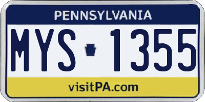 PA license plate MYS1355