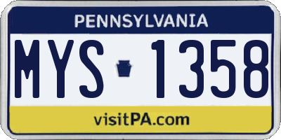 PA license plate MYS1358