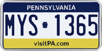 PA license plate MYS1365