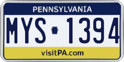 PA license plate MYS1394