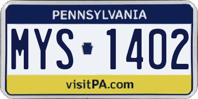 PA license plate MYS1402