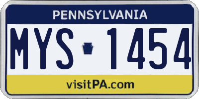 PA license plate MYS1454
