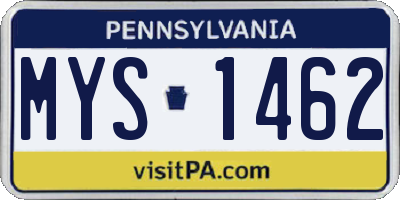 PA license plate MYS1462