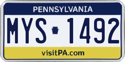 PA license plate MYS1492