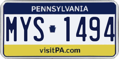PA license plate MYS1494