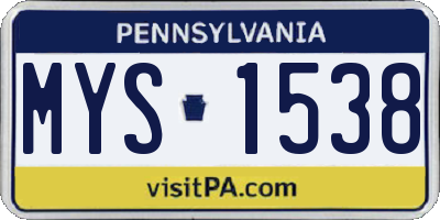 PA license plate MYS1538