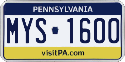 PA license plate MYS1600