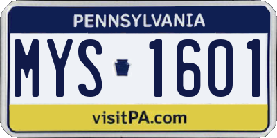 PA license plate MYS1601