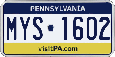 PA license plate MYS1602