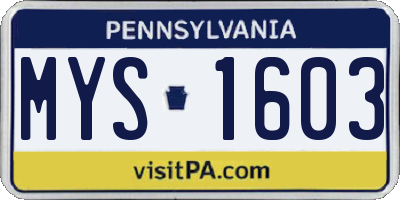 PA license plate MYS1603