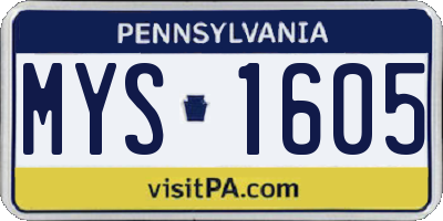 PA license plate MYS1605