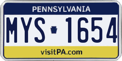 PA license plate MYS1654