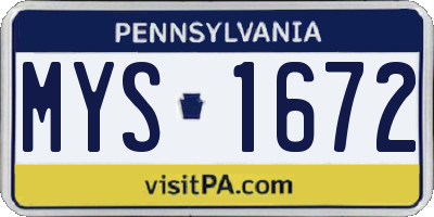PA license plate MYS1672