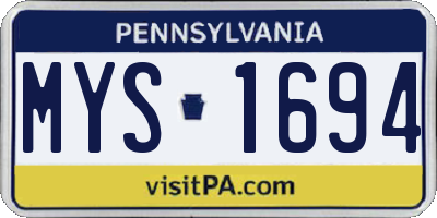 PA license plate MYS1694