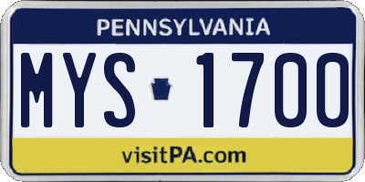 PA license plate MYS1700