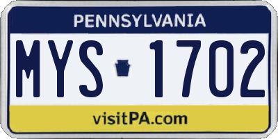 PA license plate MYS1702