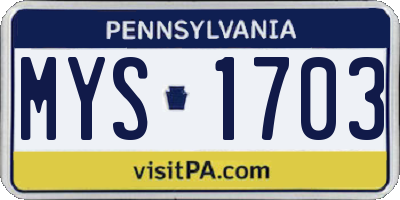 PA license plate MYS1703