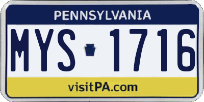 PA license plate MYS1716