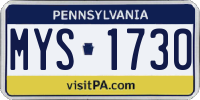 PA license plate MYS1730