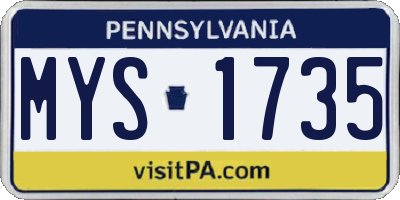 PA license plate MYS1735