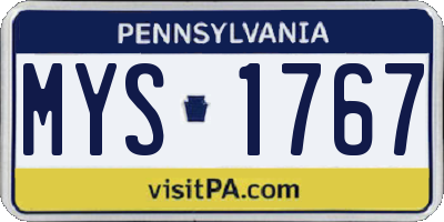 PA license plate MYS1767