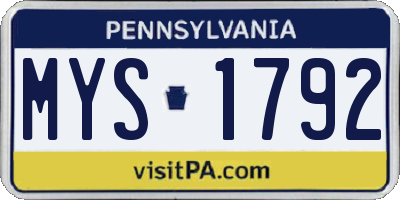 PA license plate MYS1792