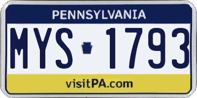 PA license plate MYS1793