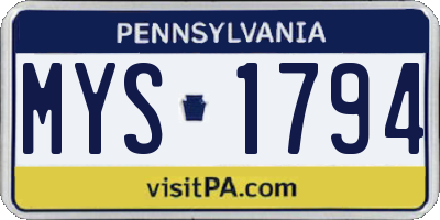 PA license plate MYS1794