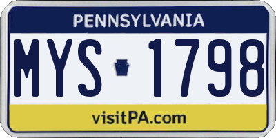 PA license plate MYS1798