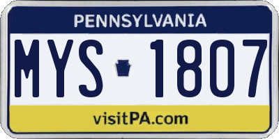 PA license plate MYS1807