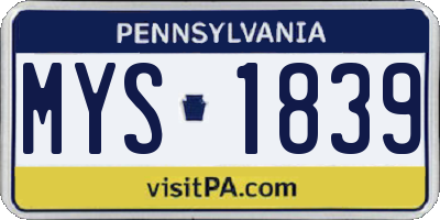 PA license plate MYS1839