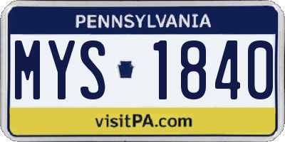 PA license plate MYS1840