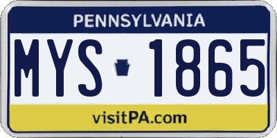 PA license plate MYS1865