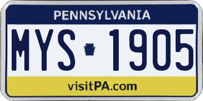 PA license plate MYS1905