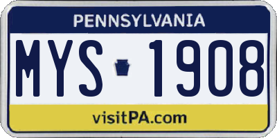 PA license plate MYS1908