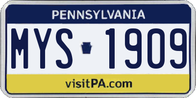 PA license plate MYS1909