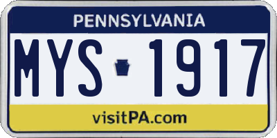 PA license plate MYS1917