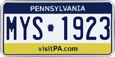PA license plate MYS1923