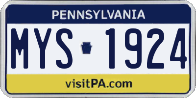 PA license plate MYS1924