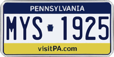 PA license plate MYS1925