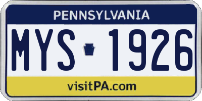 PA license plate MYS1926