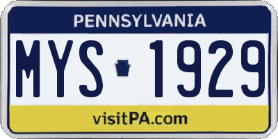 PA license plate MYS1929