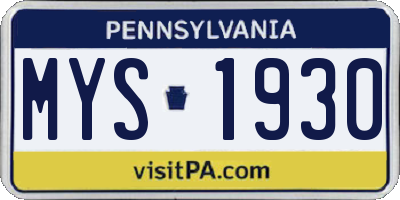 PA license plate MYS1930