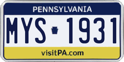 PA license plate MYS1931