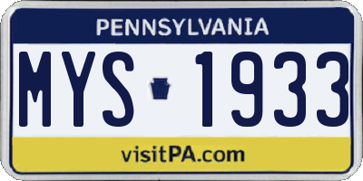 PA license plate MYS1933