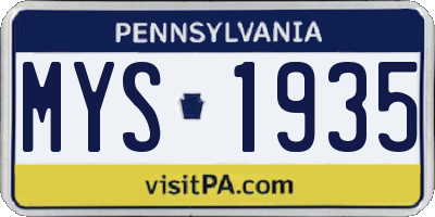 PA license plate MYS1935