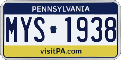 PA license plate MYS1938