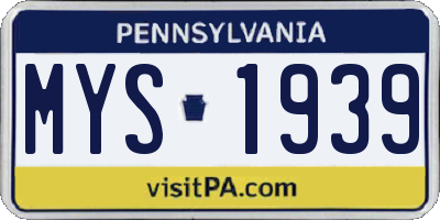 PA license plate MYS1939