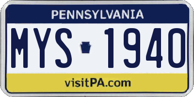 PA license plate MYS1940